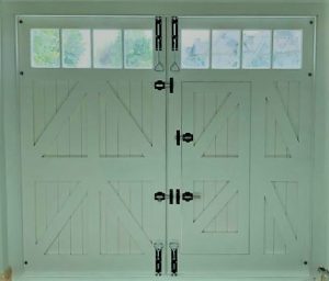 White wooden garage double doors